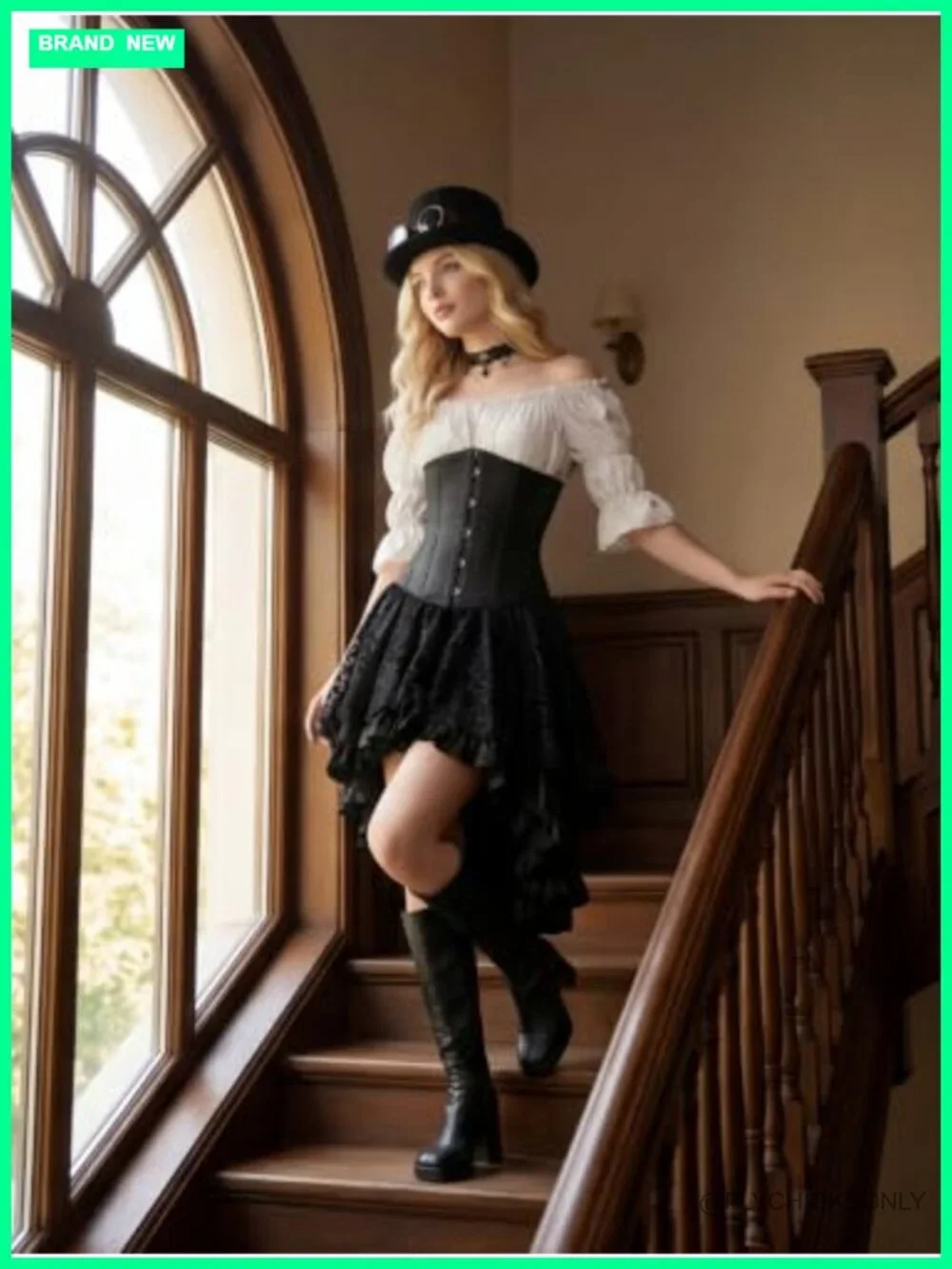 Renaissance Underbust Corset Top Women Pirate Costume Bodice Front Hook Lace Up